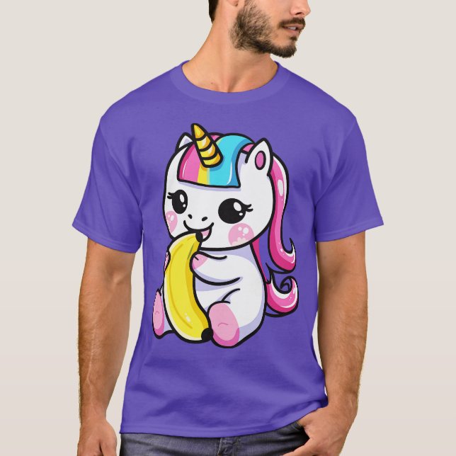 Cute unicorn eating banana T-Shirt (Front)