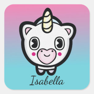 Cute Unicorn Emoji Ombre Name Stickers