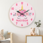 Cute Unicorn Eyelashes Girls Bedroom Wall Clock<br><div class="desc">Cute Unicorn Eyelashes Girls Bedroom Wall Clock. This design features a beautiful unicorn surrounded by gold stars and floral flowers. Pastel pink magical fantasy wall clock for girls. Personalise this custom design with your own name or text.</div>