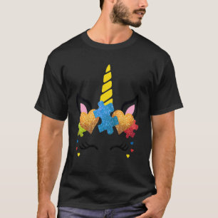 Cute Unicorn Face Autism Awareness Kids Girls Wome T-Shirt
