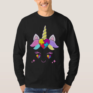 Cute Unicorn Face Autism Awareness Kids Girls Wome T-Shirt