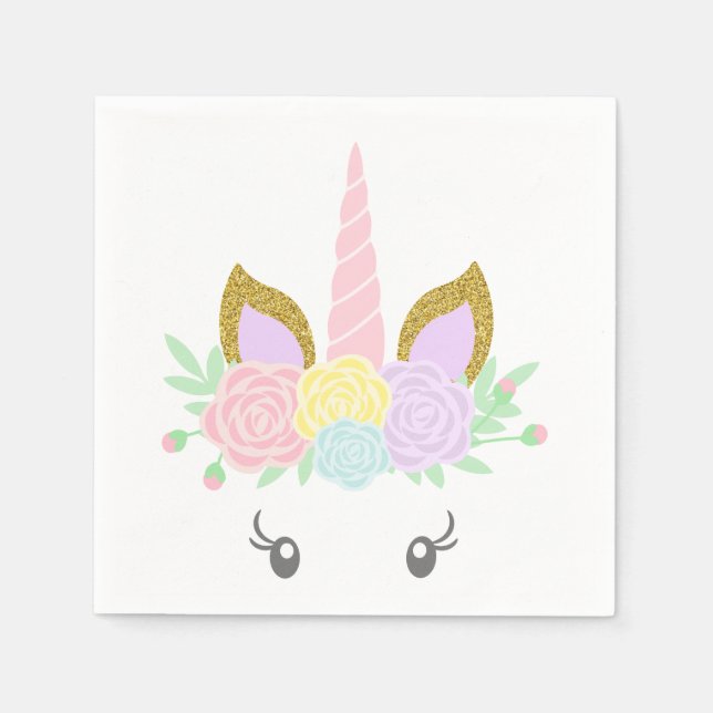 Cute Unicorn Face Baby Shower Napkins (Front)