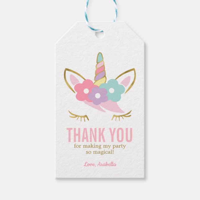 Cute Unicorn Face Girl's Birthday Gift Tags (Front)