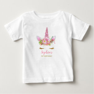 Cute Unicorn Face Girl's First Birthday Baby T-Shirt