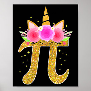 Cute Unicorn Face Pi Day Shirt Girls Women Math Ge Poster