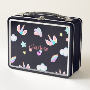 Cute Unicorn face rainbow gradient birthday party  Metal Lunch Box