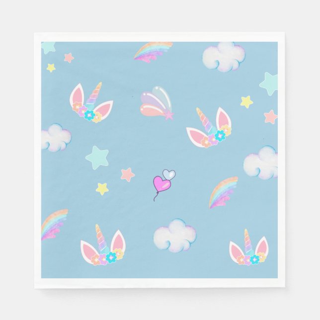 Cute Unicorn face rainbow gradient birthday party  Napkin (Front)