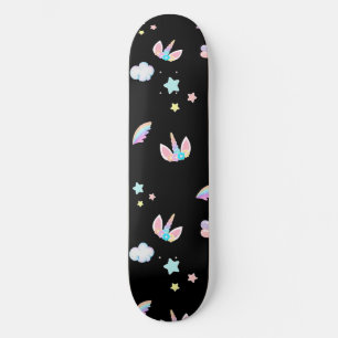 Cute Unicorn face rainbow gradient birthday party  Skateboard