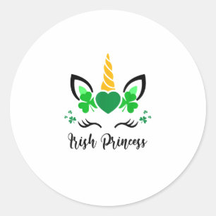 Cute Unicorn Face Shamrock Irish Princess St Patri Classic Round Sticker