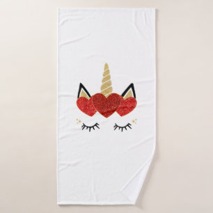 Cute Unicorn Face Valentine's Day Heart for Women Bath Towel