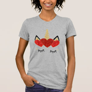 Cute Unicorn Face Valentine's Day Heart for Women T-Shirt