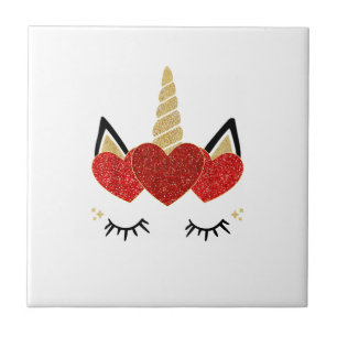 Cute Unicorn Face Valentine's Day Heart for Women Tile