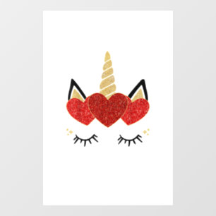 Cute Unicorn Face Valentine's Day Heart for Women Window Cling