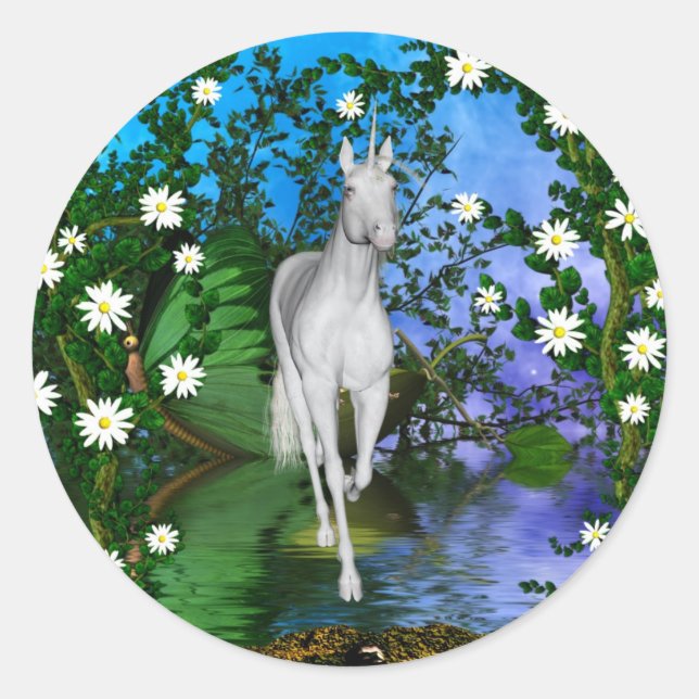 Cute Unicorn Fantasy 1 Classic Round Sticker (Front)