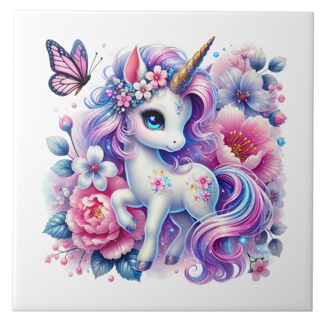 Cute unicorn fantasy girls room crafting  tile (Front)