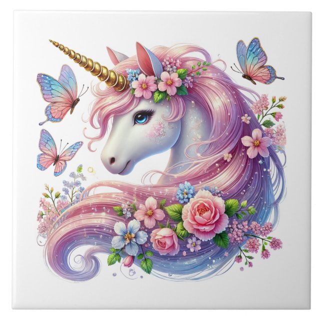 Cute unicorn fantasy girls room crafting  tile (Front)