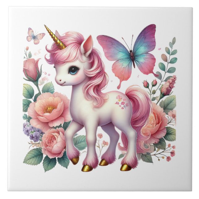 Cute unicorn fantasy girls room crafting  tile (Front)