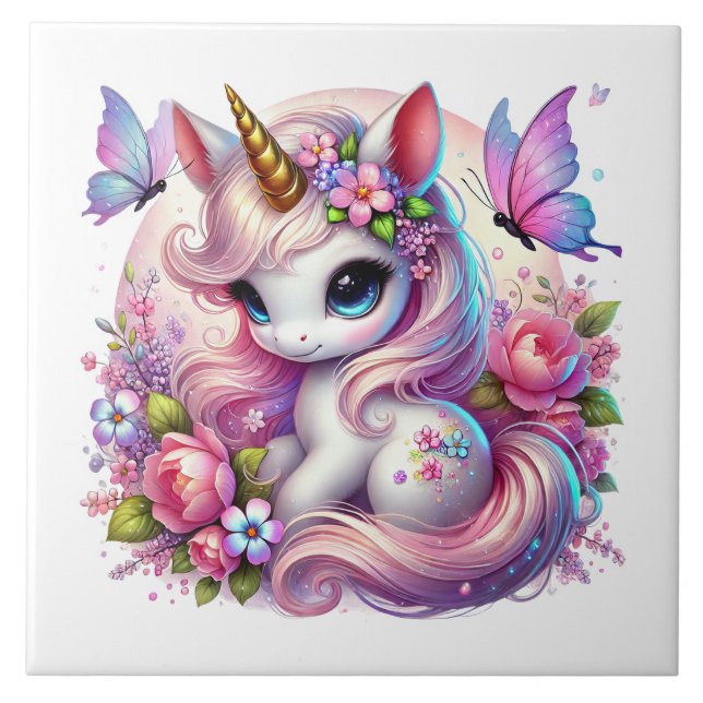Cute unicorn fantasy girls room crafting  tile (Front)