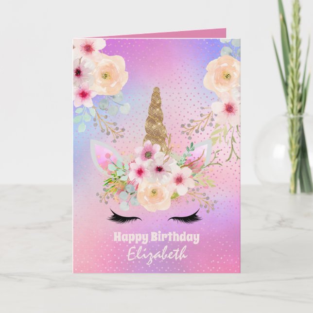 Cute Unicorn Fantasy Pretty Girly Pink Purple Name Card (Front)