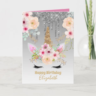 Cute Unicorn Fantasy Pretty Girly Silver Pink Name Card