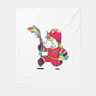 Cute Unicorn Firefighter Cartoon Rainbow T-Shirt Fleece Blanket