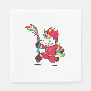 Cute Unicorn Firefighter Cartoon Rainbow T-Shirt Napkin