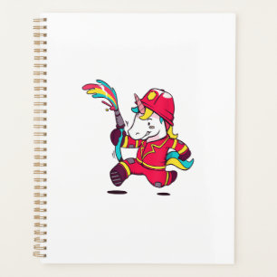 Cute Unicorn Firefighter Cartoon Rainbow T-Shirt Planner