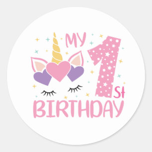 cute unicorn first Birthday girls Classic Round Sticker