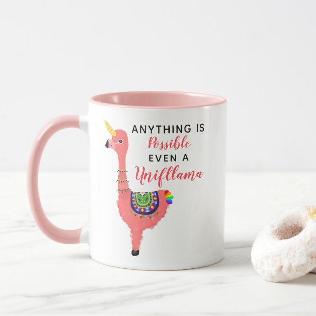 Cute Unicorn Flamingo Llama Inspiring Unifllama Mug (With Donut)