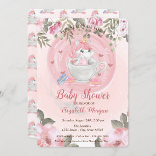 Cute Unicorn,Floral Baby Shower Invitation