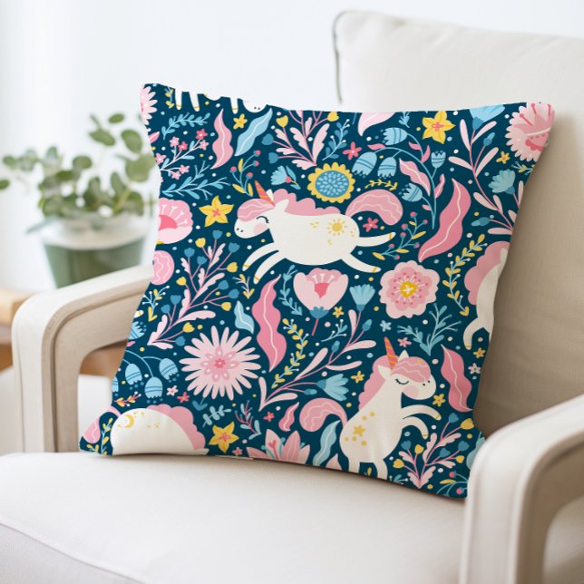 Cute Unicorn Floral Pillow, Whimsical Animal  Cushion (Creator Uploaded)