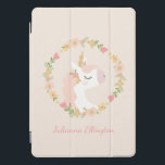 Cute Unicorn Floral Wreath Blush Pink Custom Name iPad Pro Cover<br><div class="desc">This stylish custom iPad cover features a pretty illustration of a unicorn and floral wreath in blush pink. Personalise it with your name in script cursive lettering. Great gift idea!</div>