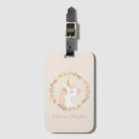 Cute Unicorn Floral Wreath Blush Pink Custom Name