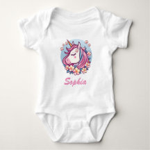 Cute Unicorn & Flowers, Personalise Name
