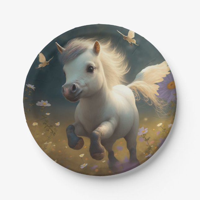 Cute Unicorn  flying little pony paper plates (Front)