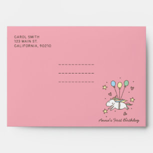 Cute Unicorn Flying on Balloons Birthday Envelopes