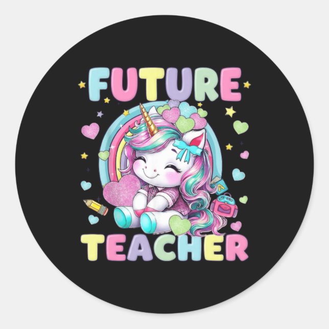 Cute Unicorn Future Teacher Clroom Design Classic Round Sticker (Front)