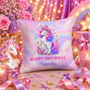 Cute Unicorn Girl Birthday Pink Purple Dream Pillo Cushion