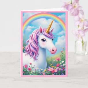 Cute Unicorn Girl' Rainbow Birthday Card