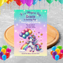 Cute Unicorn Girls Birthday Invitations