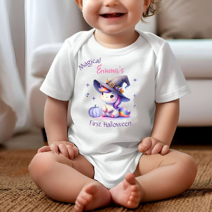 Cute Unicorn Girls first Halloween with Name Baby Bodysuit