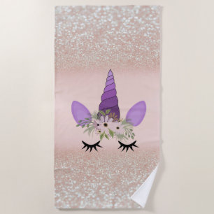 Cute Unicorn, Glitter Bokeh Beach Towel