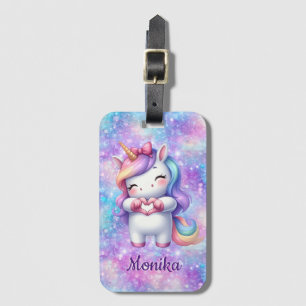 Cute Unicorn Glitter I Love You Personalised Name Luggage Tag