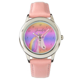 Cute Unicorn Glitter Rainbow Personalised Kids Watch