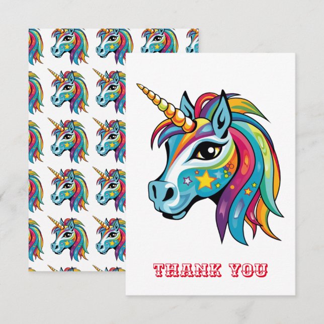 Cute unicorn graphics drawing thank you card (Front/Back)