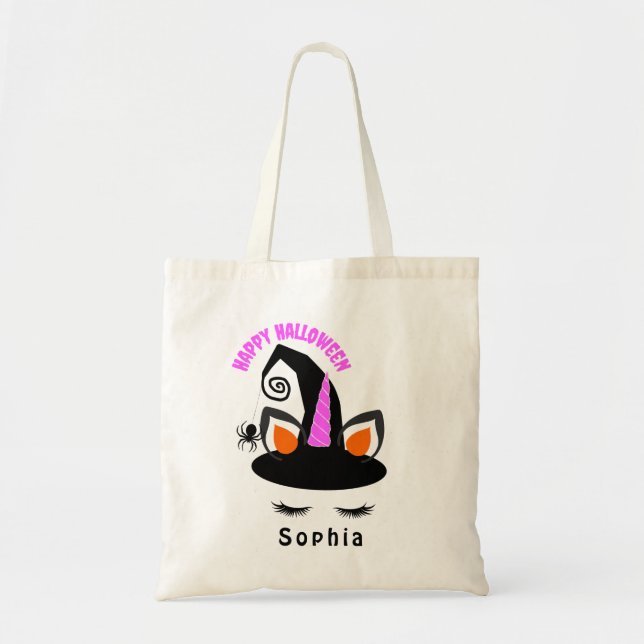 Cute Unicorn Halloween Candy Trick or Treat Tote Bag (Front)