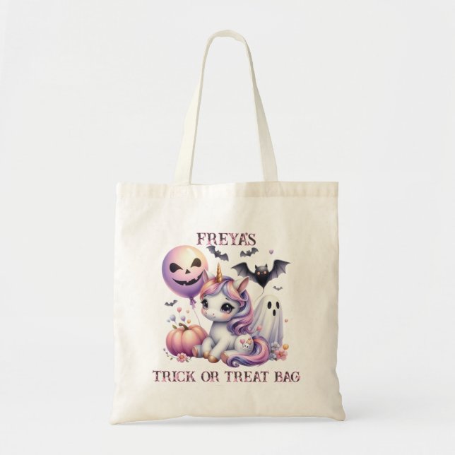 Cute Unicorn Halloween Trick or Treat Tote Bag (Front)