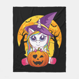 Cute Unicorn Halloween Witch Women Toddler Fleece Blanket