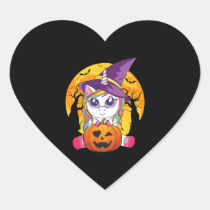 Cute Unicorn Halloween Witch Women Toddler Heart Sticker