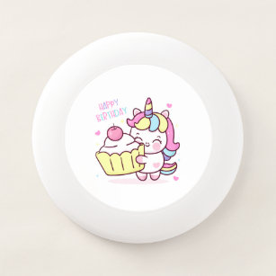 Cute Unicorn Happy Birthday Cake Button Wham-O Frisbee